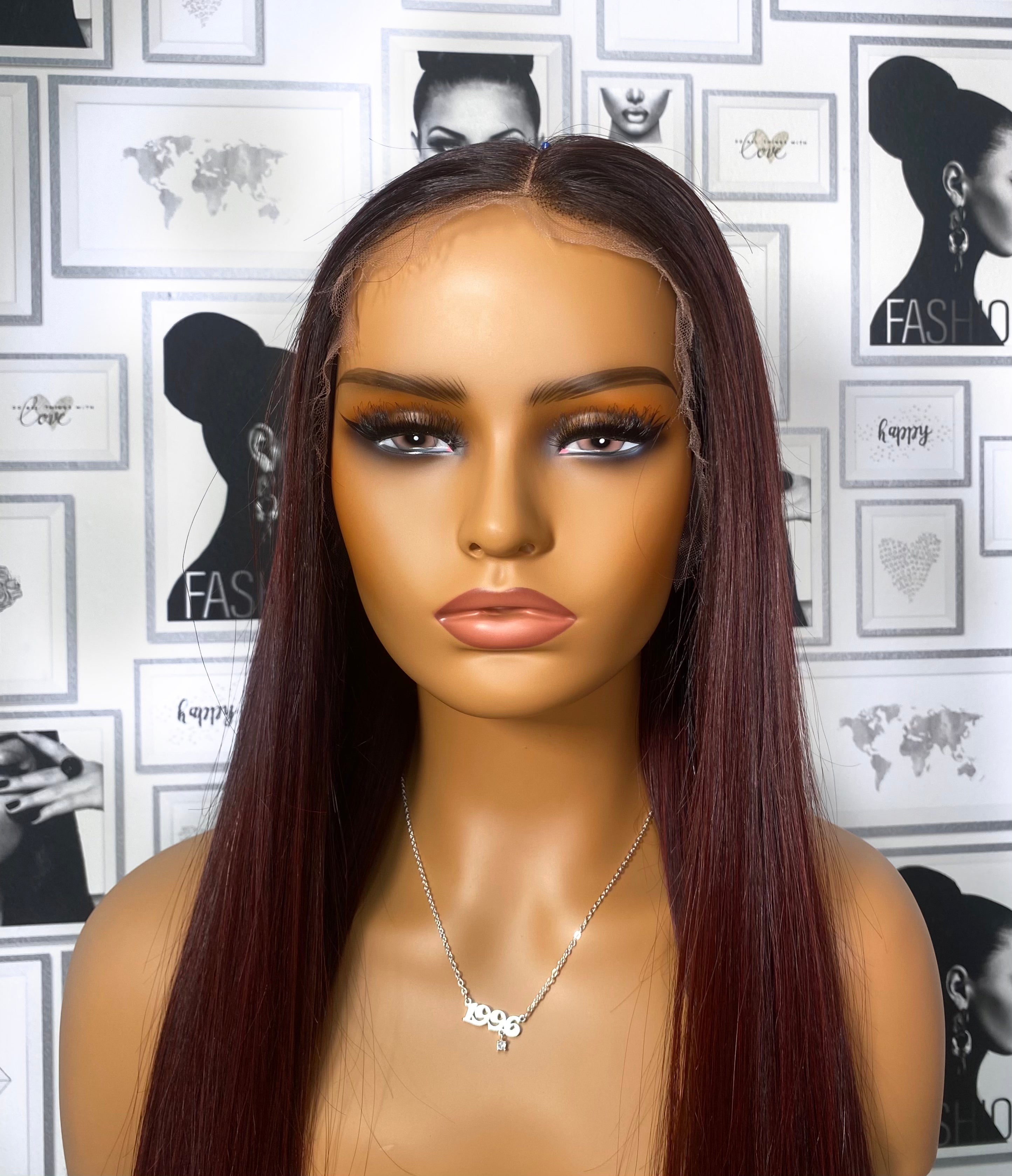 HD Lace Front Wig in Burgundy, NATURAL STRAIGHT