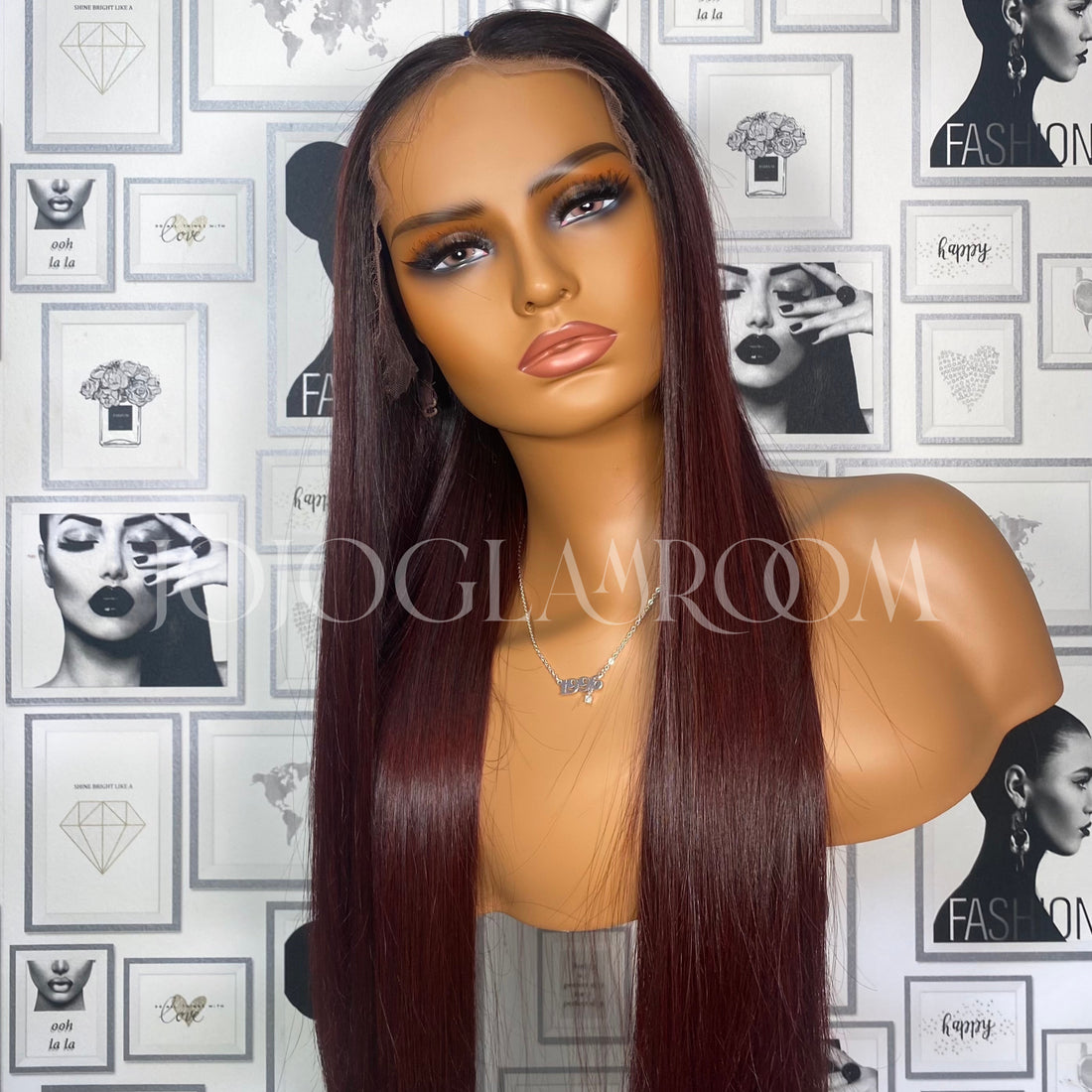 HD Lace Front Wig in Burgundy, NATURAL STRAIGHT